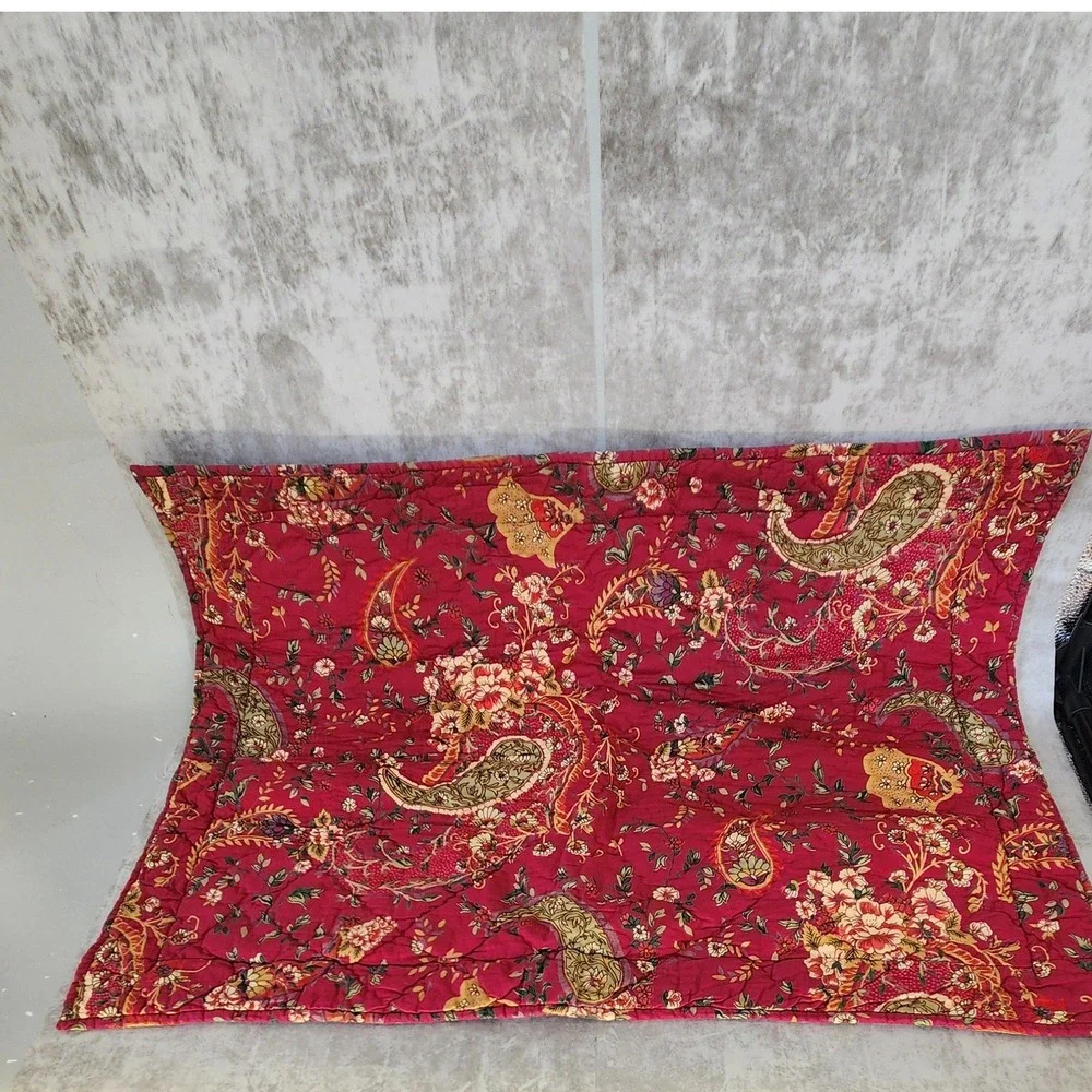 Pottery Barn Quilted Euro Pillow Sham Red Floral Paisley Cotton Cottagecore